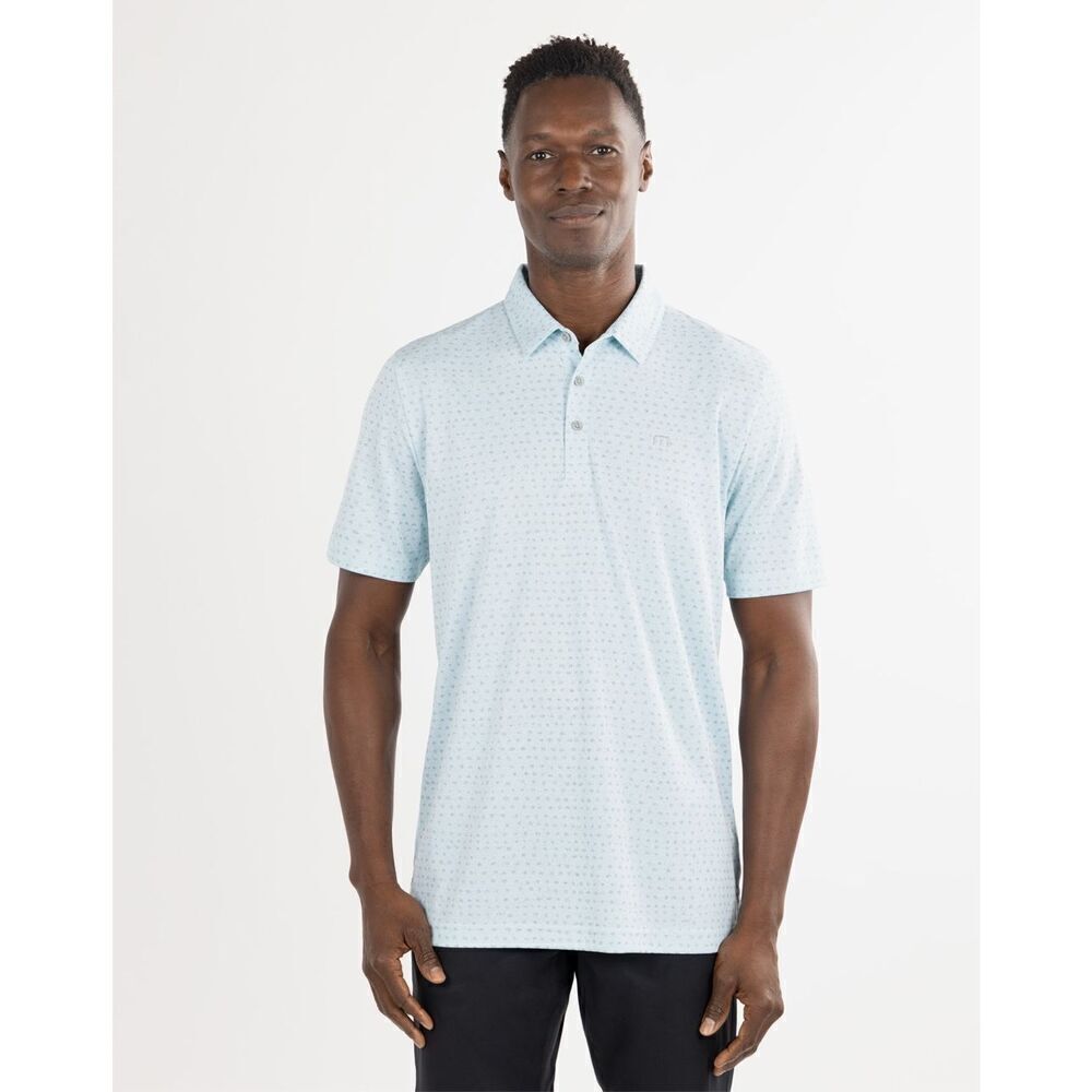 Travis Mathews Mens Light Blue Short Sleeve Thundersnow Golf Polo Shirt Large